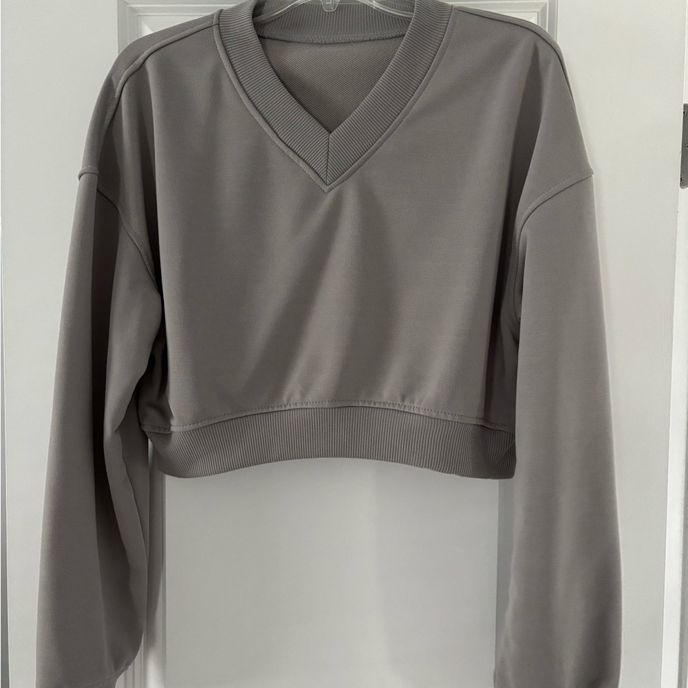 Gray V-Neck Women's Top